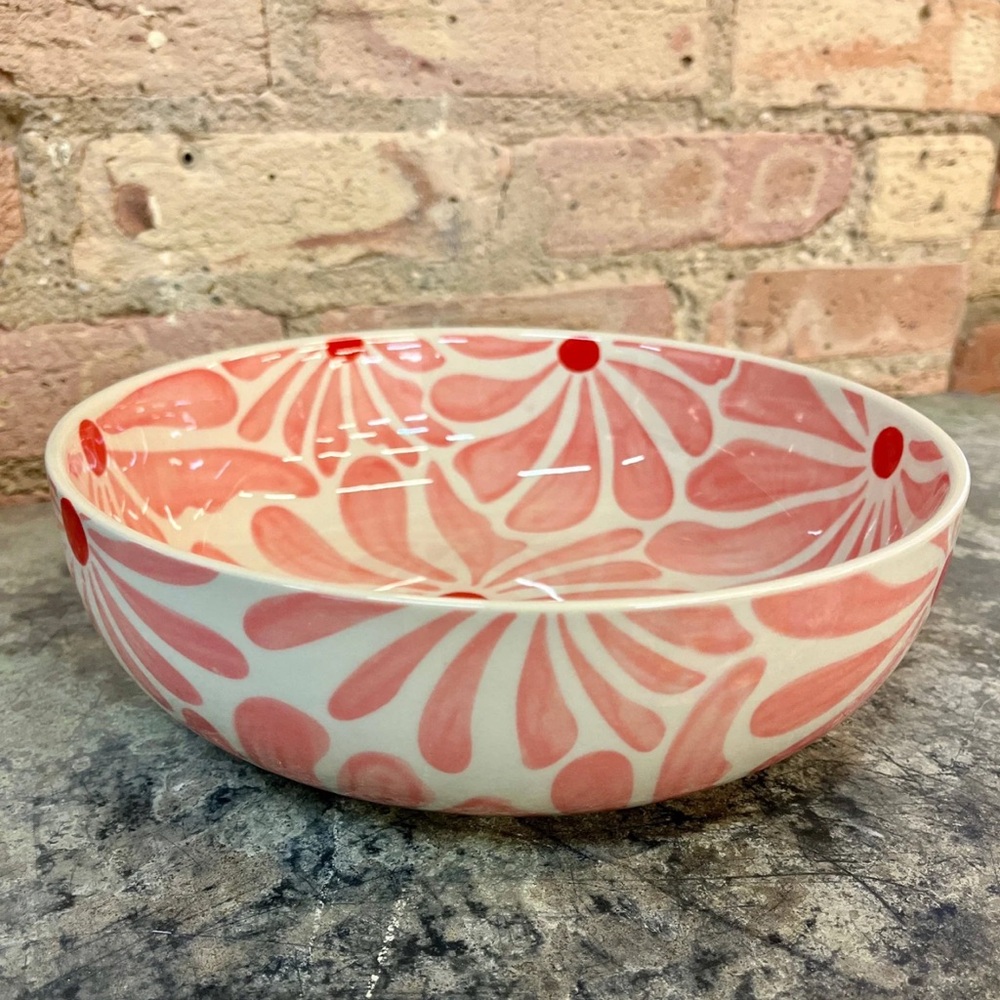 Pink Floral Ceramic Serving Bowl - Home Dining Dinnerware